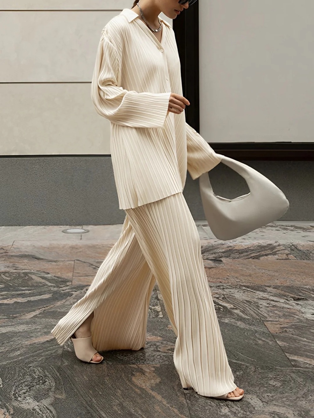 Commense Oversized Leisure Pleat Pockets Two Piece Pants Set - Picture 11 of 12